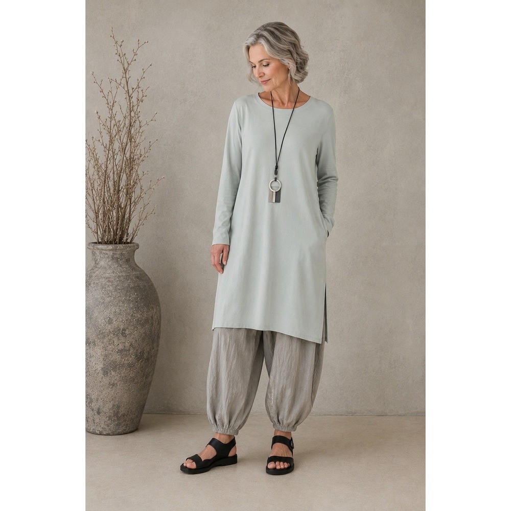 COMFY USA New Long  Tunic Top Sage Green Artsy Boho Lagenlook CD128